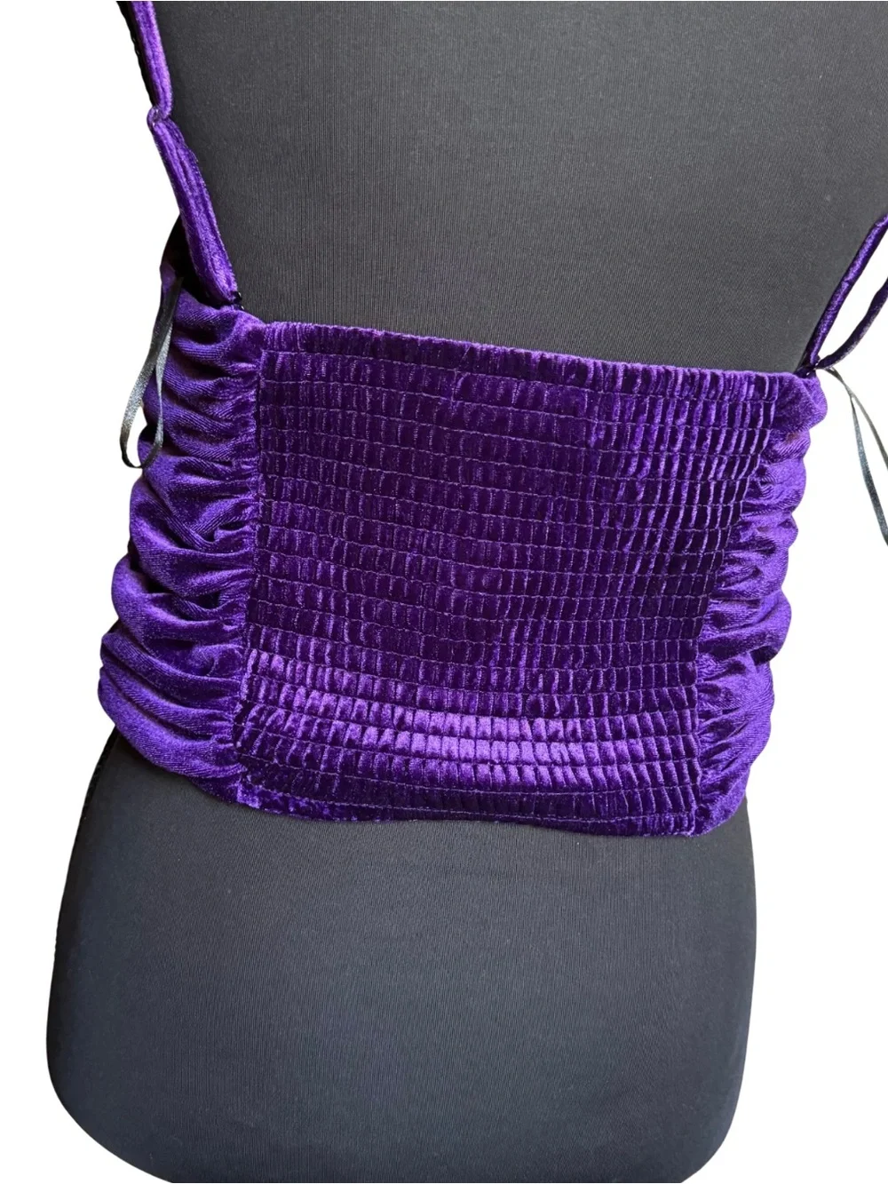 Zara Purple Velvet Rhinestone Ruched Crop Top Size M - Picture 3 of 4
